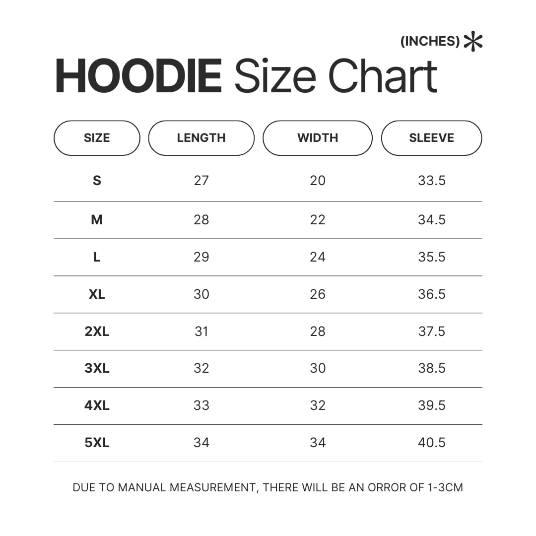 Hoodie Size Chart - Nichijou Store