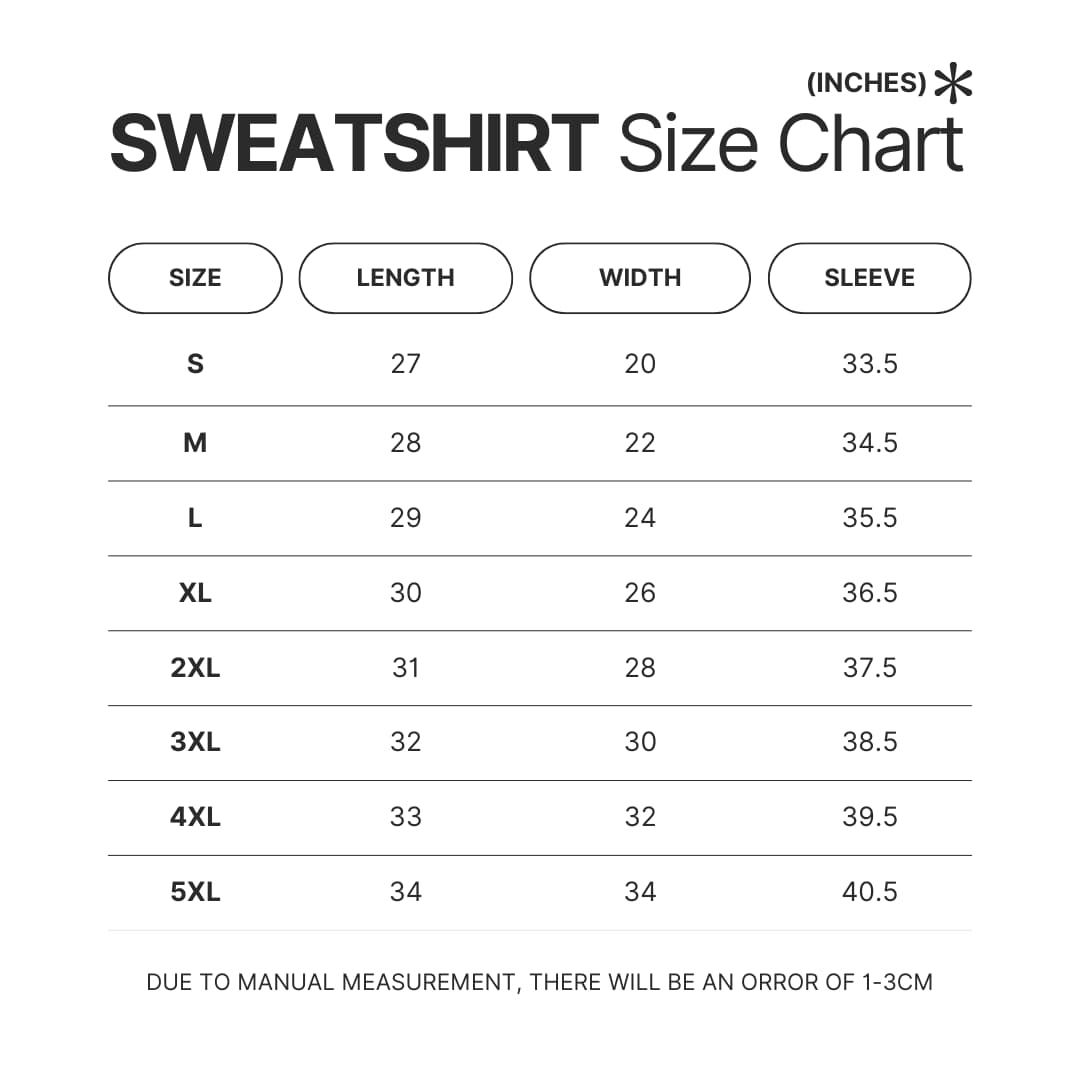 Sweatshirt Size Chart - Nichijou Store