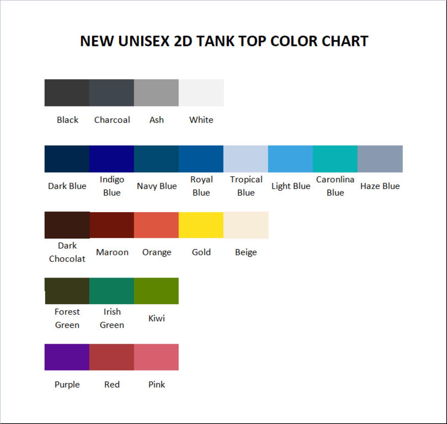 tank top color chart - Nichijou Store