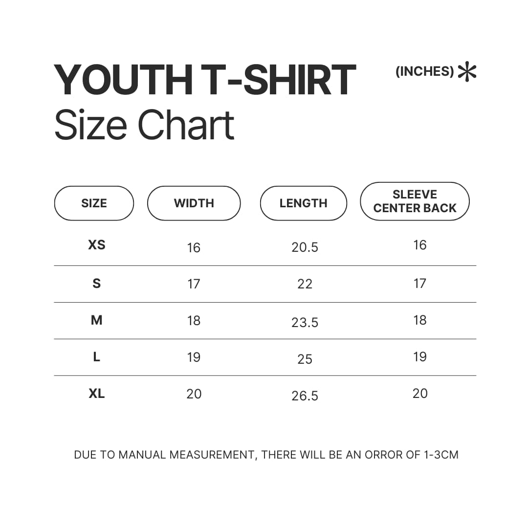 Youth T shirt Size Chart - Nichijou Store